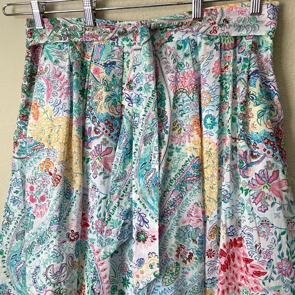 Talbots 16 Festive Floral Paisley Pleated Tie Waist Midi Skirt - Picture 4 of 12